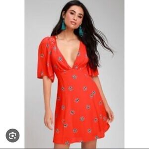 FREE PEOPLE Mockingbird Coral Red Floral Backless Mini Dress